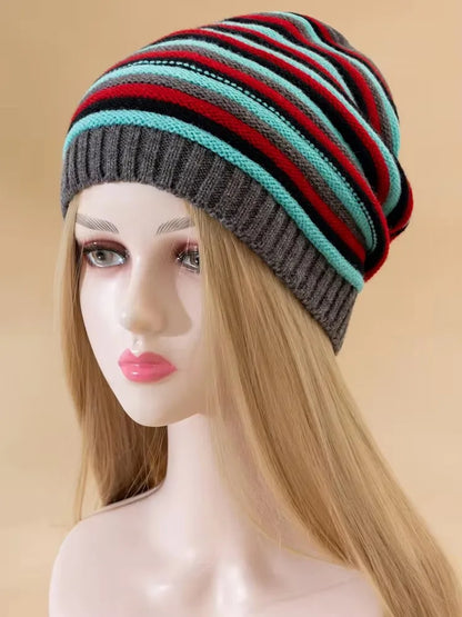 Winter Striped Knitted Beanie Hat – Warm &amp; Stylish Casual Cap