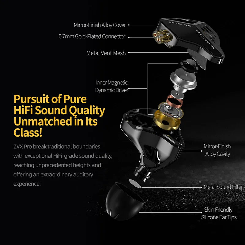 KZ ZVX Pro Earphones Dynamic HIFI Bass Earbuds in Ear Monitor