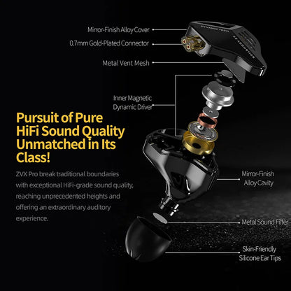 KZ ZVX Pro Earphones Dynamic HIFI Bass Earbuds in Ear Monitor