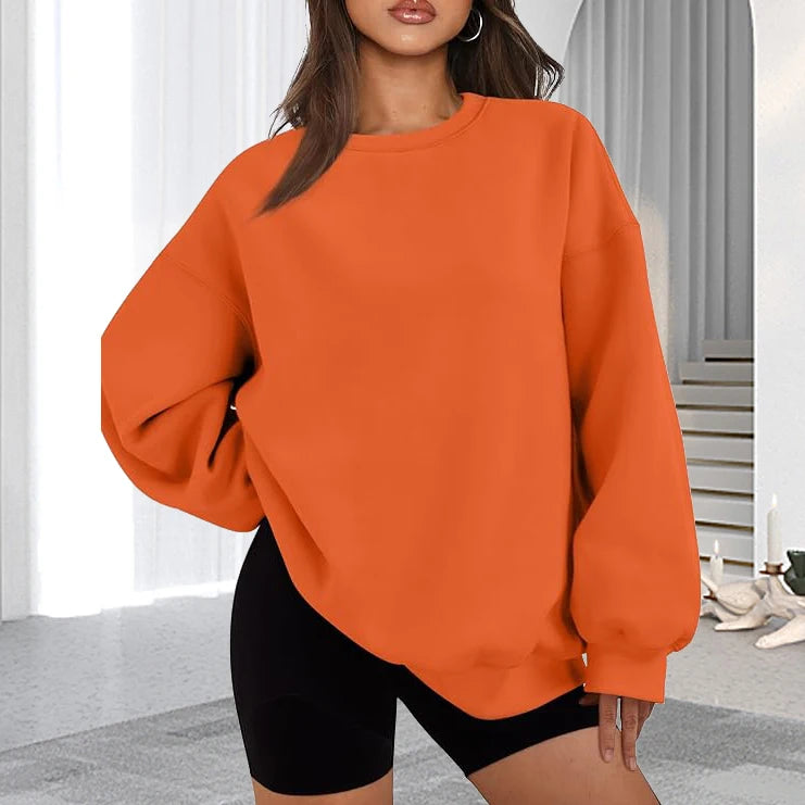 Plus Size Solid Color Sweatshirt, Casual Long Sleeve Crew Neck