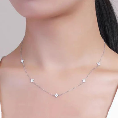 Gorgeous Four-leaf Flower Inlaid Zircon Chain Necklace for Women
