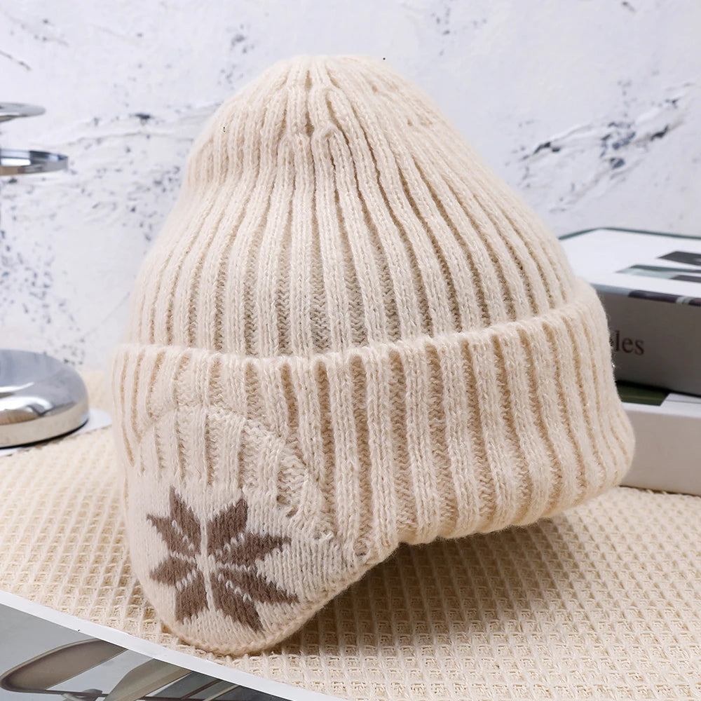 New Outdoor Women Men Winter Knitted Hat Plush Warm Peaked