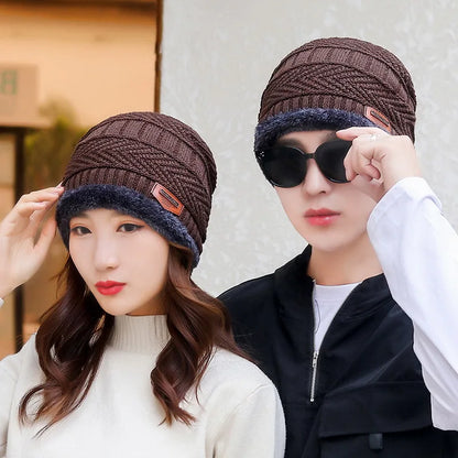 Winter Hat For Men Fleece Scarf Women Neck Leather Knitted