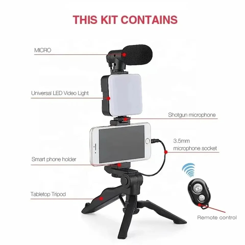 Smartphone Vlogging Kit With Tripod Phone Holder Mini Microphone