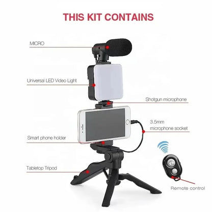 Smartphone Vlogging Kit With Tripod Phone Holder Mini Microphone