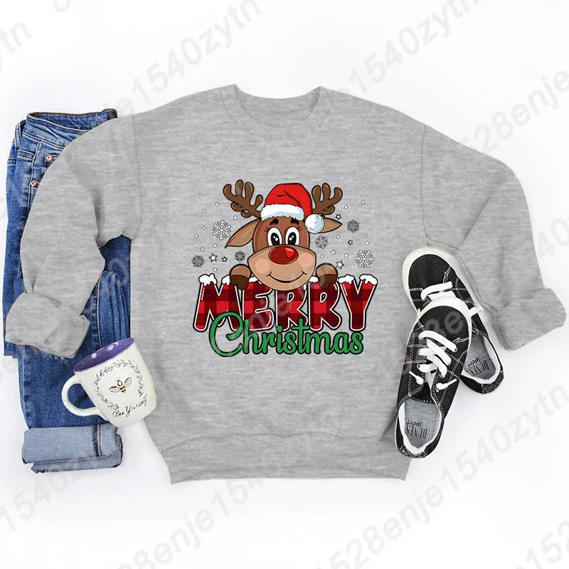 Women's Festive Christmas Reindeer & Plaid Graphic Sweatshirt