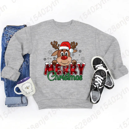 Women's Festive Christmas Reindeer & Plaid Graphic Sweatshirt