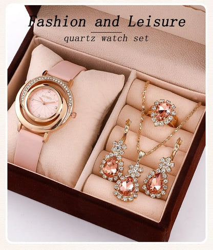 Luxury Watch Women Ring Necklace Earring Rhinestone Fashion