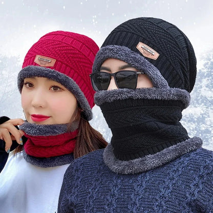 Winter Hat For Men Fleece Scarf Women Neck Leather Knitted