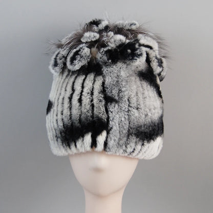 Fur Hats for Women Winter Real Rex Rabbit Hat Fox Fur Knit Female