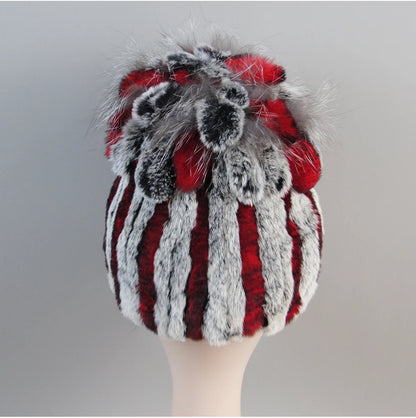 Fur Hats for Women Winter Real Rex Rabbit Hat Fox Fur Knit Female
