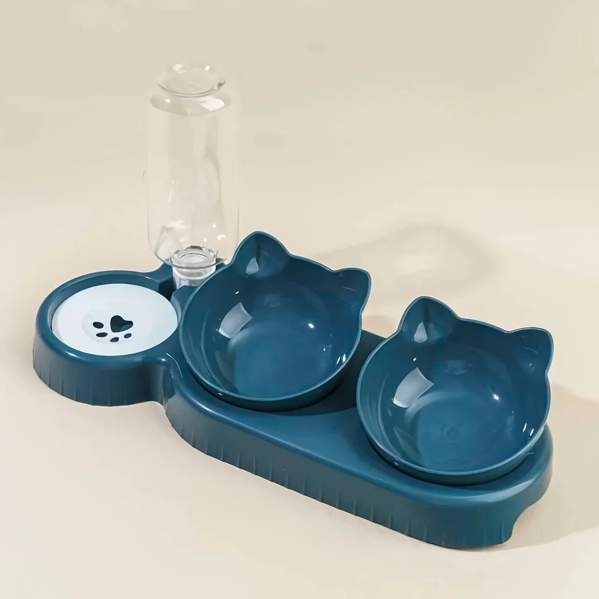 Pet Bowls With Water Feeder, 3 In 1 Ear Design Tilted Cat Water And Food