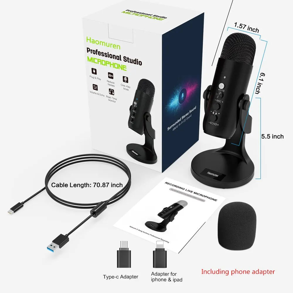 Haomuren USB Microphone for PC Mac Gaming Recording Stream