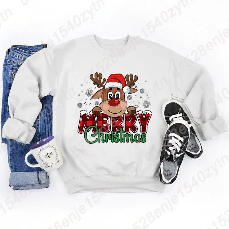 Women's Festive Christmas Reindeer & Plaid Graphic Sweatshirt