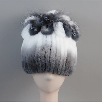 Fur Hats for Women Winter Real Rex Rabbit Hat Fox Fur Knit Female