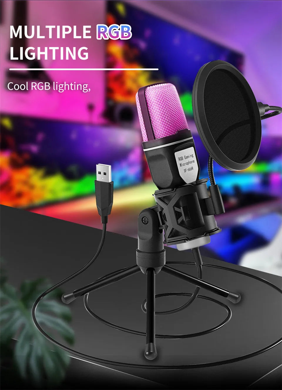 USB Microphone RGB Microfone Condensador Wire Gaming