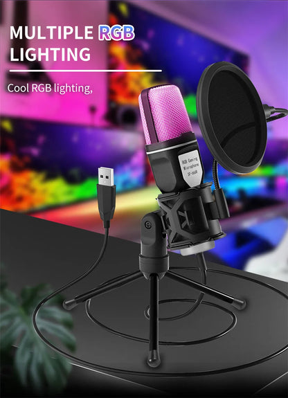 USB Microphone RGB Microfone Condensador Wire Gaming