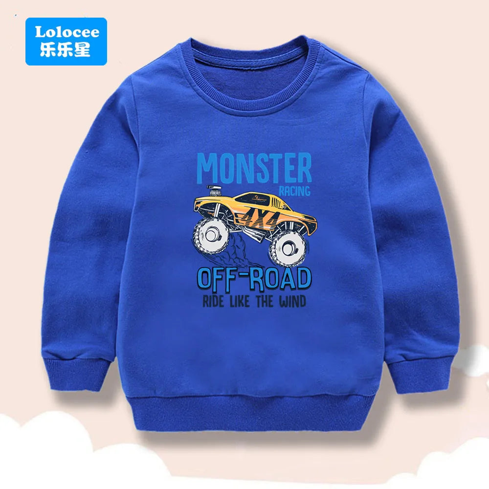 Off-Road Car Print Sweatshirts Long-sleeved Tops Boys Child