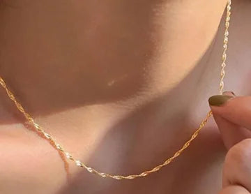 Exquisite Gold Plated Stainless Steel Thin Chain Necklace Freshwater