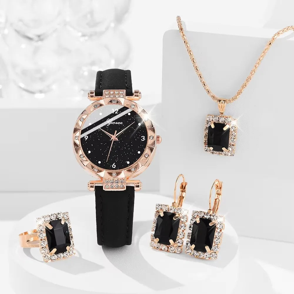 Womens Watches 5Pcs Set Luxury Rhinestone Women Fashion