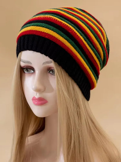 Winter Striped Knitted Beanie Hat – Warm &amp; Stylish Casual Cap