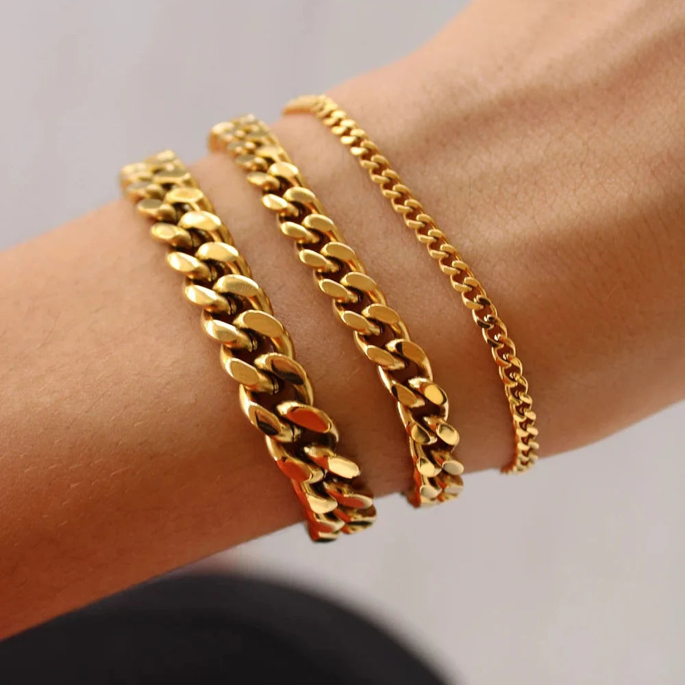 Stainless Steel Chain Bracelet Women, 3mm to 9mm Curb Cuban