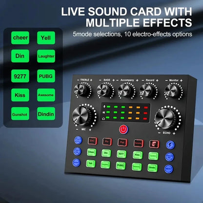 V8S Live Sound Card Podcast Equipment Bundle,with Microphone