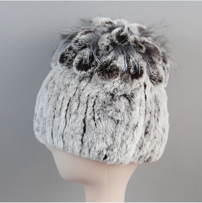 Fur Hats for Women Winter Real Rex Rabbit Hat Fox Fur Knit Female