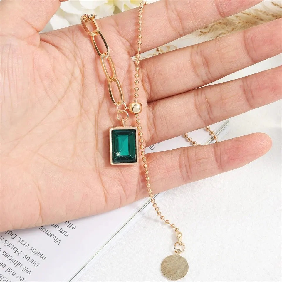 Stainless Steel Green Zirconia Pendant Necklaces For Women