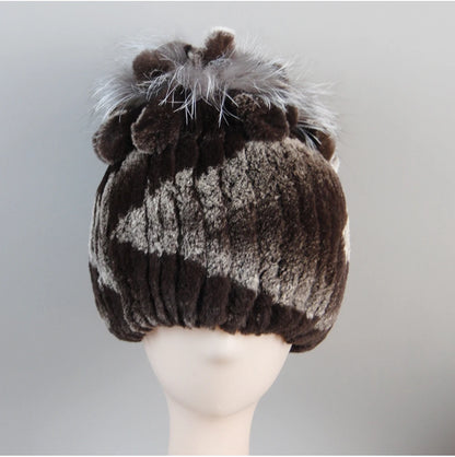 Fur Hats for Women Winter Real Rex Rabbit Hat Fox Fur Knit Female