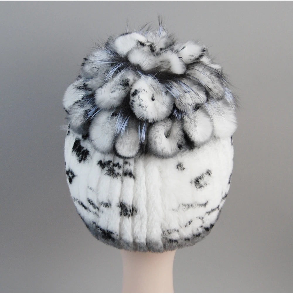 Fur Hats for Women Winter Real Rex Rabbit Hat Fox Fur Knit Female