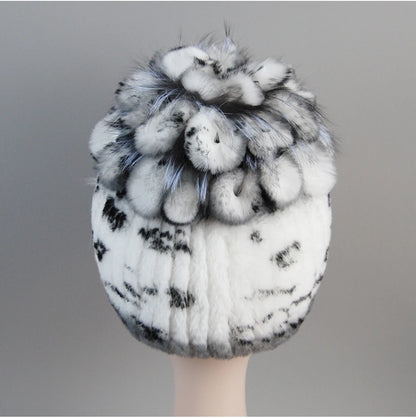 Fur Hats for Women Winter Real Rex Rabbit Hat Fox Fur Knit Female
