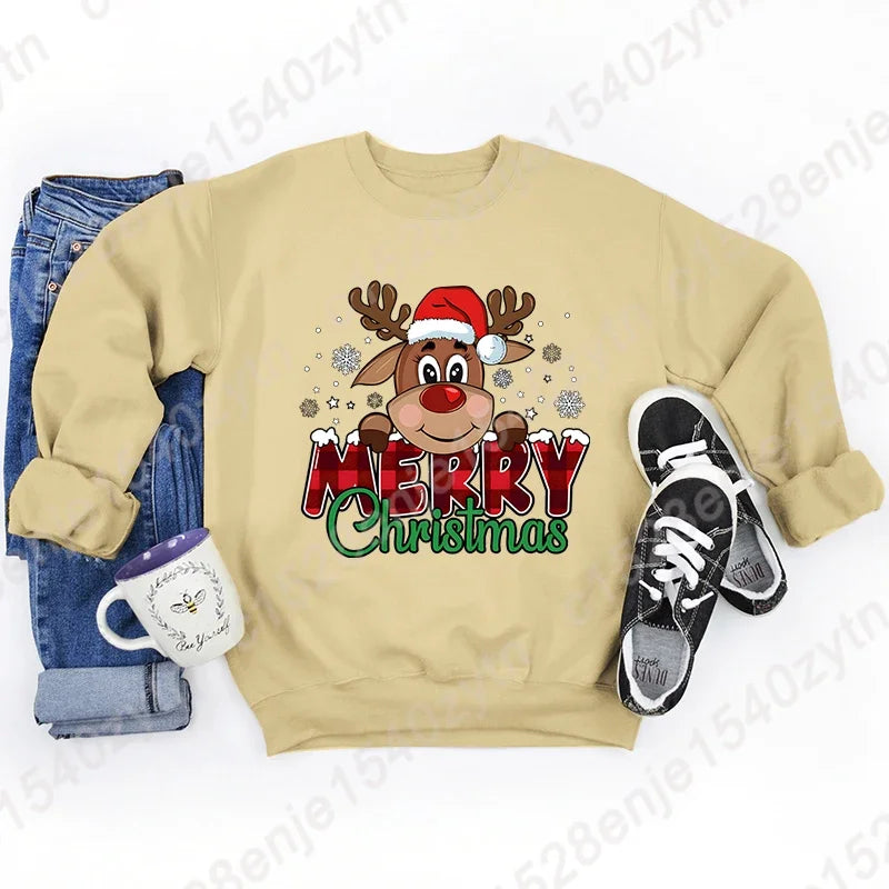 Women's Festive Christmas Reindeer & Plaid Graphic Sweatshirt