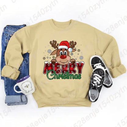 Women's Festive Christmas Reindeer & Plaid Graphic Sweatshirt