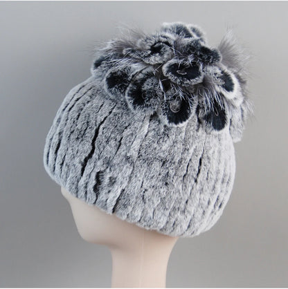 Fur Hats for Women Winter Real Rex Rabbit Hat Fox Fur Knit Female