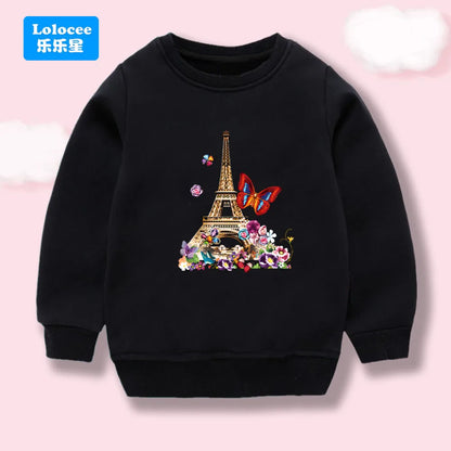 Autumn Kids Sweatshirt Flowers and Butterfly Eiffel Tower Printed