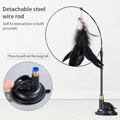 Cat Toy Cat Teaser Stick With Bell Extended Rod Suction Cup