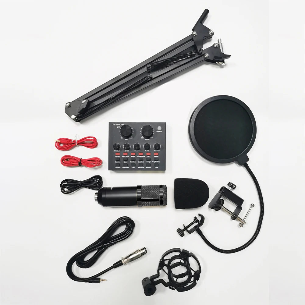 Podcast Sound Card Set Professional Audio Condenser Mic Studio