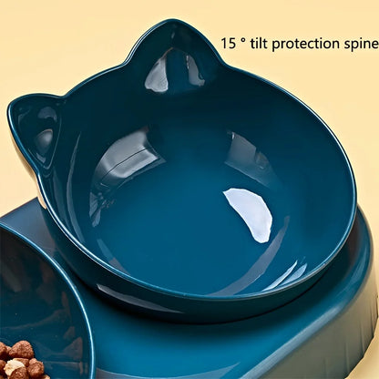 Pet Bowls With Water Feeder, 3 In 1 Ear Design Tilted Cat Water And Food