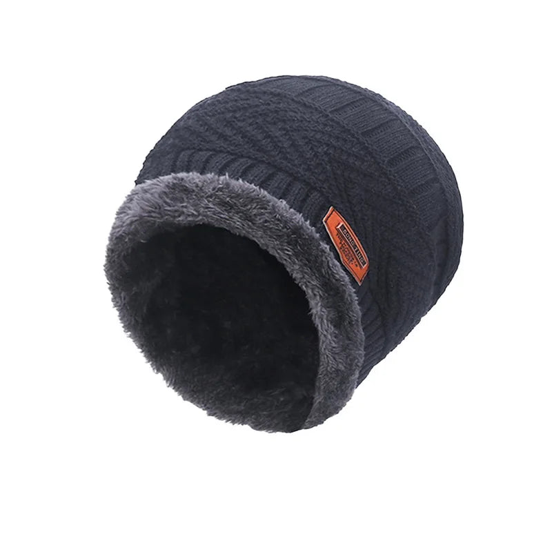 Winter Hat For Men Fleece Scarf Women Neck Leather Knitted