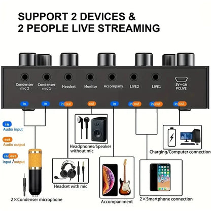 V8S Live Sound Card Podcast Equipment Bundle,with Microphone