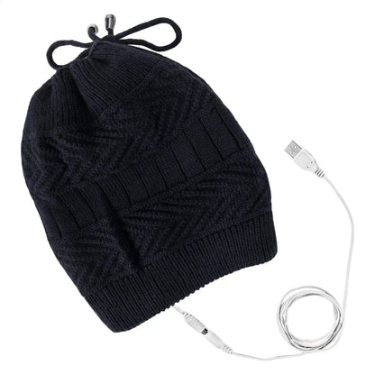 Heat Hat Knitted Beanie Hat Neck Warmer Electric Rechargeable