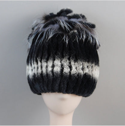 Fur Hats for Women Winter Real Rex Rabbit Hat Fox Fur Knit Female