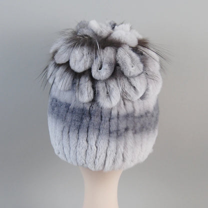 Fur Hats for Women Winter Real Rex Rabbit Hat Fox Fur Knit Female