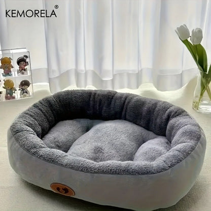 Plush Oval Pet Bed for Dogs and Cats, Thickened achine Washable