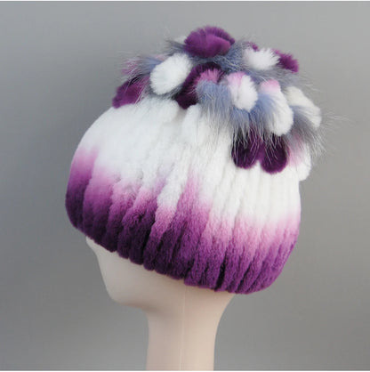 Fur Hats for Women Winter Real Rex Rabbit Hat Fox Fur Knit Female