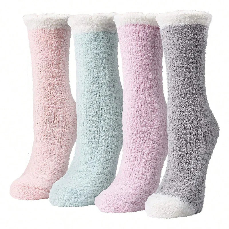 Women Winter Warm Fuzzy Socks Thick Thermal Solid Soft Fluffy