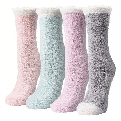 Women Winter Warm Fuzzy Socks Thick Thermal Solid Soft Fluffy