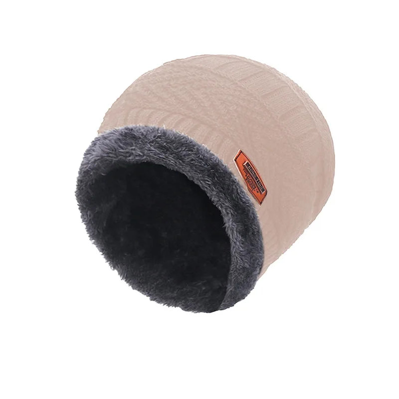 Winter Hat For Men Fleece Scarf Women Neck Leather Knitted