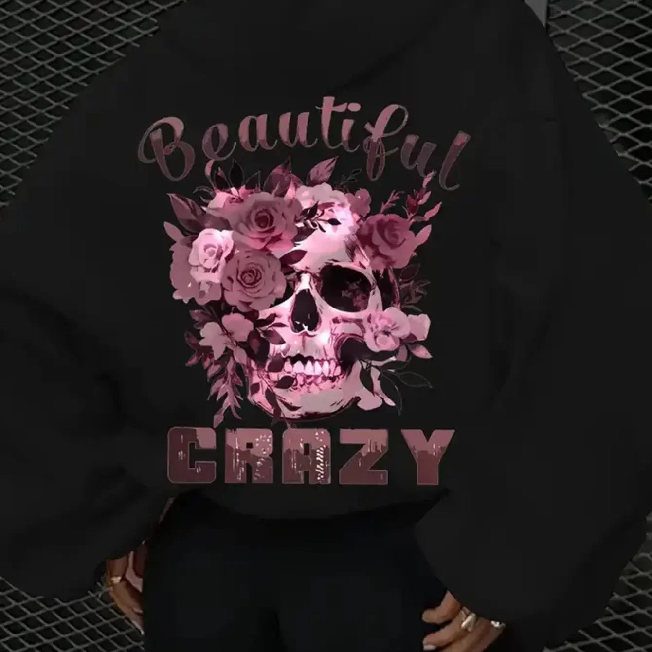 Women's autumn and winter casual hoodie with skull and floral
